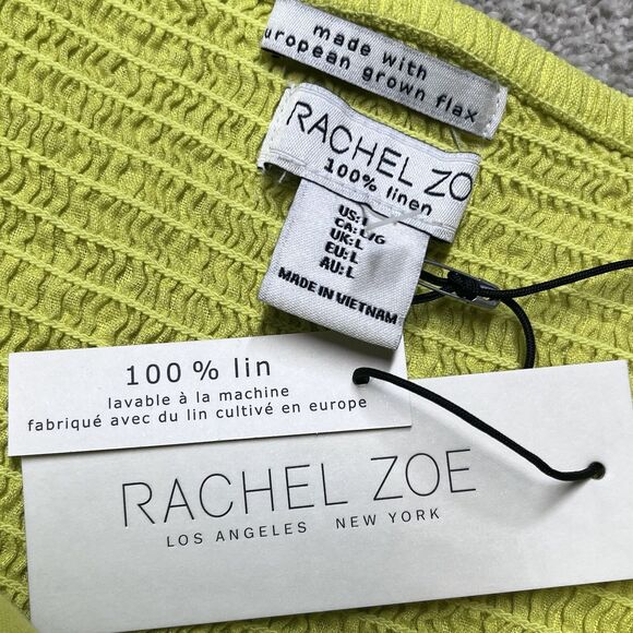 NWT Rachel Zoe 100% Linen Blouse Large Yellow Shirt Puff Sleeve Peasant Crop Top - Picture 4 of 9